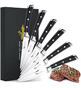 MAD SHARK Steak Knives Set of 6, Premium 4.5-inch Serrated Steak Knife Set, Ultra Sharp German Hi...