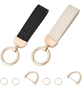 CALFOVERA 2 Colors Black White Leather Key Fob Holder PU Leather Universal Keychain 360 Degree Ro...