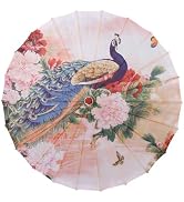 Bestage 33" Women's Chinese Japanese Handmade Silk Cloth Parasol Umbrella Peacock Decoration Art ...