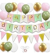 Happy Birthday Banner, Happy Birthday Decorations for Girls, 16 Pcs 12in Balloons with Banner Bun...