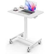 DUMOS Mobile Small Standing Desk, Portable Rolling Laptop Desk with 4 Lockable Wheels, Adjustable...