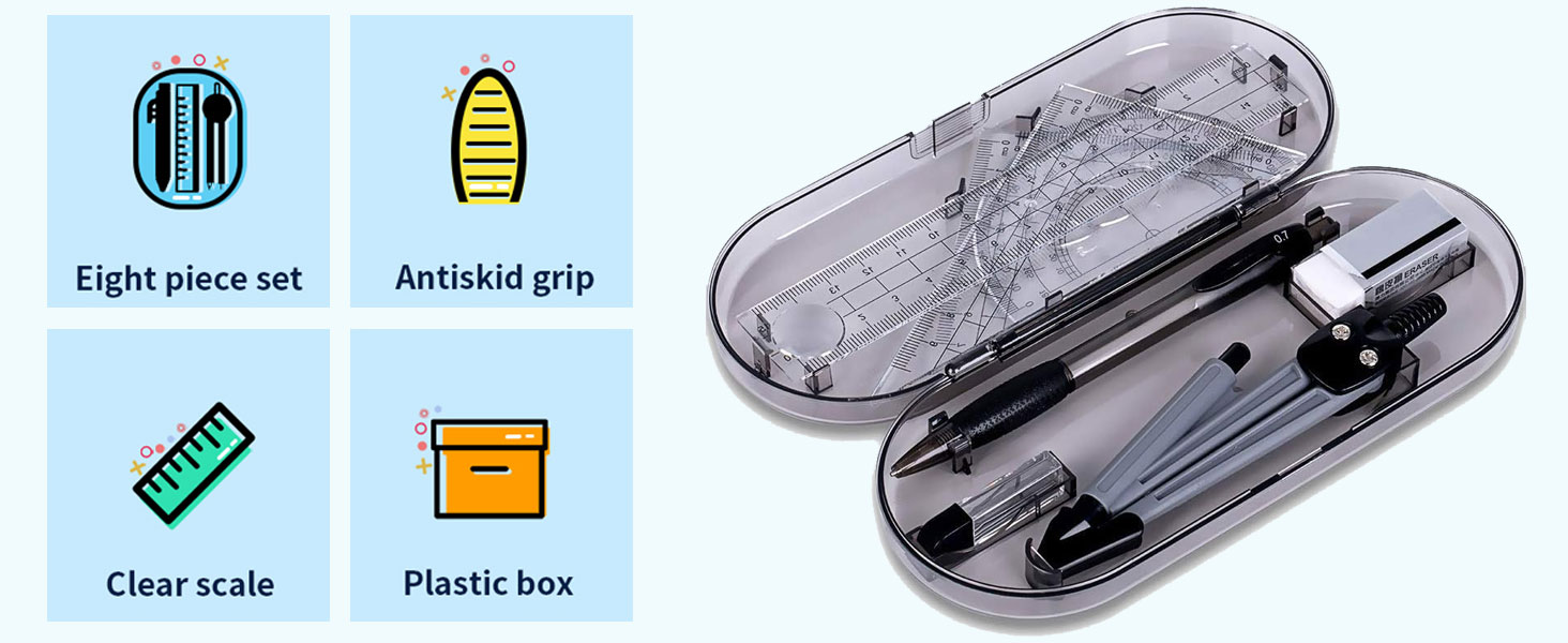 geometry set, math supplies, protractor and compass set, middle school supplies