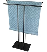 JQK Bath Towel Holder Stand Black, 30 Inch Free Standing Double Towel Rack Shelf for Bathroom Flo...