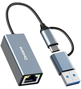 Denlane USB 3.0 to Ethernet Adapter, Ethernet to USB C Adapter 2-in-1, RJ45 Gigabit Network (1000...