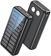 20000mAh Solar Power Bank Portable Charger with LED Flashlight, External Battery Pack for Outdoor...