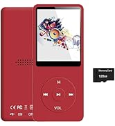 128GB MP3 Player with Bluetooth 5.2, Portable Red Music Player for Kids with Built-in HD Speaker,...
