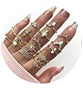 Edary Vintage Ring Set Carved Knuckle Rings Crystal Gemstone Stackable Rings Finger Mid Ring Set ...