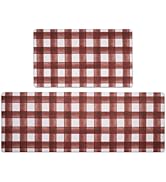 FRESHMINT Modern Farmhouse Plaid 2 Piece Set Kitchen Mats for Floor Anti Fatigue Waterproof & Non...