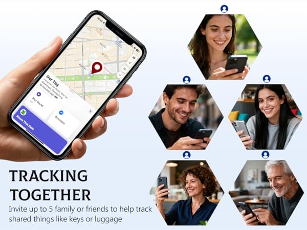 Invite up to 5 family or friends to help track shared things like keys or luggage.