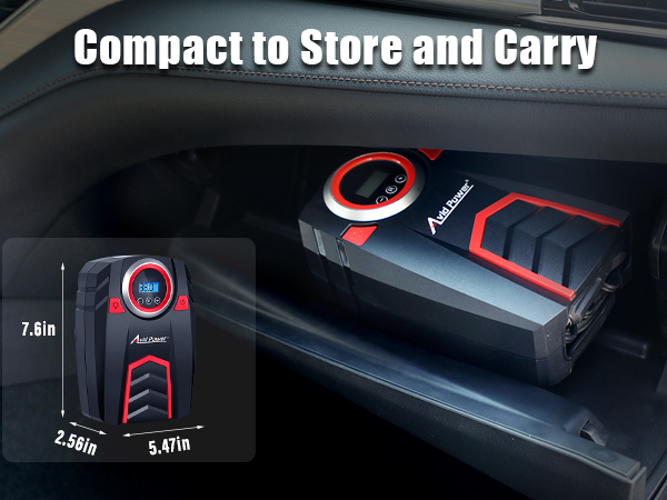 compact tire inflator, easy to store and carry