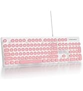 Fogruaden Wired Retro Typewriter Keyboard, Quiet Full Size Membrane Keyboard Light Up, Pink Cute ...