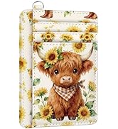 peacoblue RFID Blocking Credit Card Holder for Women - Highland Cattle with Sunflowers PU Leather...