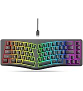 HXMJ-Wired Ergonomic Gaming Keyboard,Mechanical Feel,Detachable USB Cable,69 Keys,RGB Backlit-Black