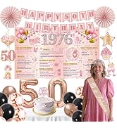 50th Birthday Decorations for Woman Her 31PCS Rose Gold 50th Party Decorations Banner, 1976 Bday ...