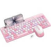 Colorful Wireless Keyboard and Mouse Combo - Round Keycaps, 2.4GHz Retro Typewriter Keyboard with...