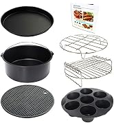 9 Inch Air Fryer Accessories XL 7 PCS with Cupcake Pan, Pizza Pan, Silicone Baking Cup, Recipe Co...
