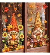 JarThenaAMCS Fall Window Clings Large Gnome Autumn Stickers Decorations | Autumn Pumpkin Leaves R...
