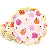JarThenaAMCS 30Pcs Fall Paper Plates Pink Pumpkin Scalloped Salad Dessert Plates Gold Foil Retro ...