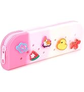 ECHSRT Cute Pencil Case for Girls,Silicone Pencil Pouch with Personality DIY Holes and 10 Charms,...
