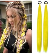 ADIASAI 2 Packs Yellow Ponytail Extensions for Kids Girls Women 26 Inch, Mixed Tinsel with Elasti...