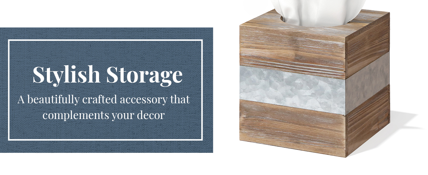 Rustic Metal Wood Square Tissue Box Cover Decorative Bathroom Facial Holder Farmhouse Country Decor