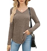 FaroDor Women's Long Sleeve Shirts Casual Lightweight V-Neck Pullover Sweaters Tunic Tops