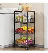 HapiRm Fruit Basket Kitchen Cart - 4-Tier Rolling Storage Cart with Wheels, Fruit Vegetable Baske...