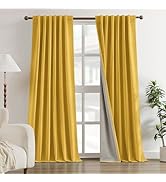 HOMEIDEAS 100% Chenille Blackout Curtains for Bedroom Yellow Curtains 84 Inch Length 2 Panels for...