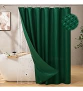 CedarShin 3 in 1 Shower Curtain Set with Liner, Hunter Green, 72x72 | 180GSM Waffle Wave Fabric C...