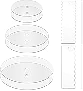 Ailaxq Acrylic Round Cake Discs Set - 6.5”, 8.5”, 10.5” - 2 Circles Each Size, Comb Icing Scraper...