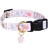 Cotton Handmade Dog Collar for Small Medium Large Dogs,White Flowers with Pendant Cute Dog Collar...