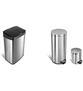 Ninestars 13 Gal Rectangular Motion Sensor Trash Can & 8 Gal 30L & 1.2 Gal 5L Round Step-on Trash...