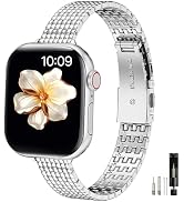 MioHHR Slim Metal Bands Compatible with Apple Watch Band 38mm 40mm 41mm 42mm(Series 10),Bling Sta...