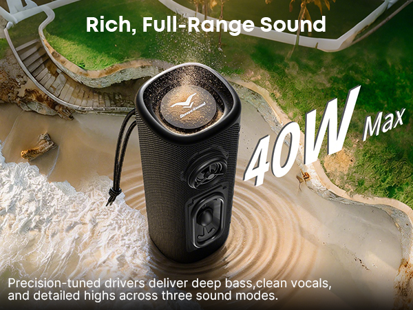 Waterproof sandproof bluetooth speaker for beach, 40W bluetooth speaker with bass, stereo sound