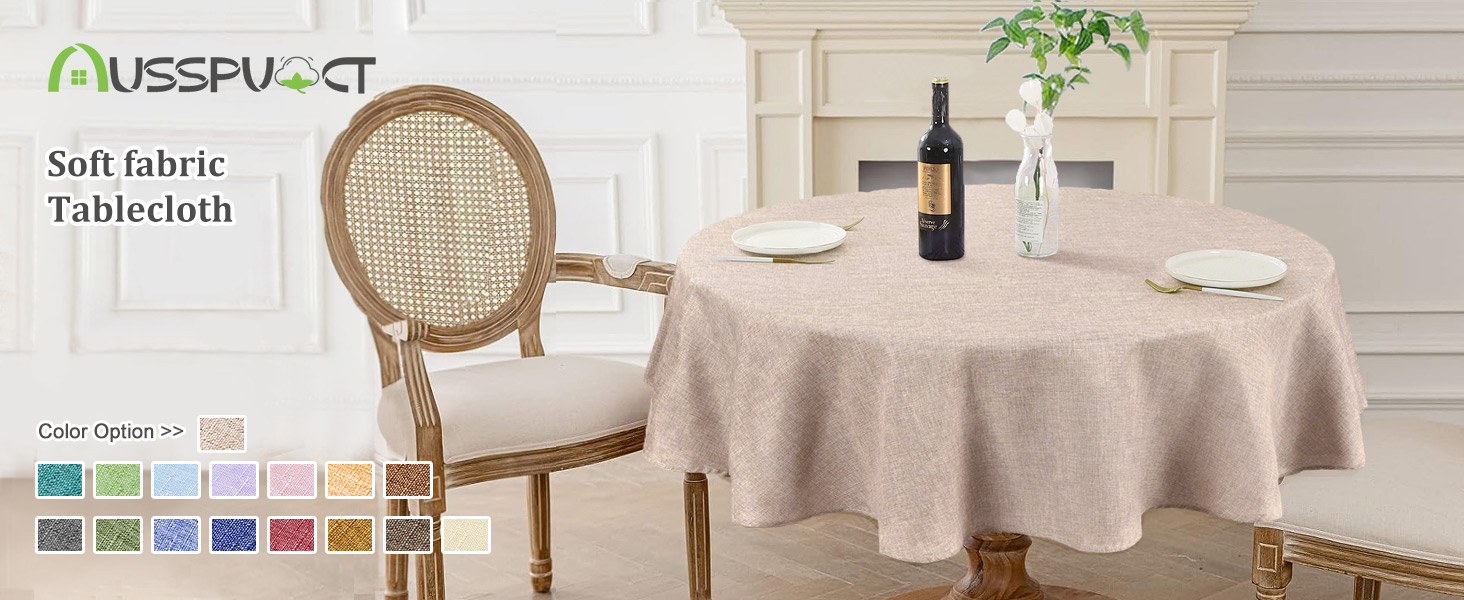 Beige round tablecloth