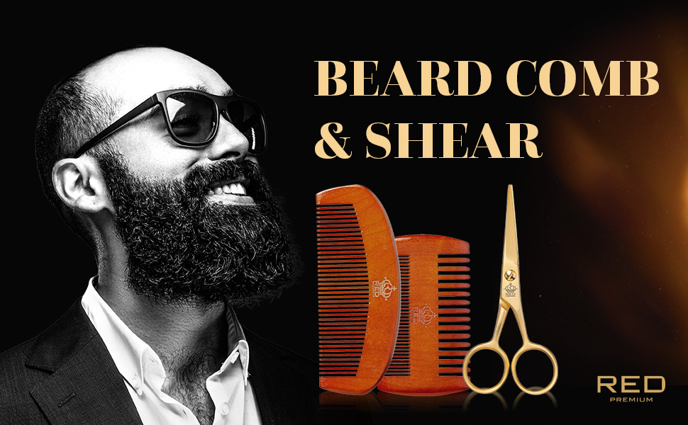 Red Premium Beard Comb & Shear