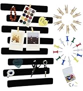 YOUDEFUL Black Bulletin Board Strips, 8Pcs Felt Pin Board Bar Strips with 50 Pushpins, Self-Adhes...