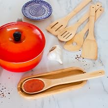 Wood tools mixers spoon spatula ladle collection pasta food dining sustainable plastic silicone