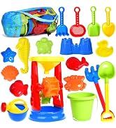 Beach Toys, 19 Piece Sand Toys Set Kids Sandbox Toys Includes Water Wheel Beach Tool Kit Bucket W...