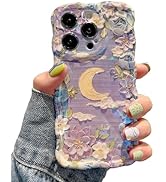 QLTYPRI Case for iPhone 14 Pro Max, Colorful Retro Oil Painting Flower Moon Cloud Pattern Cute Wa...