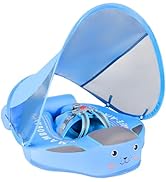 Mambobaby Non-Inflatable Baby Pool Float with Tail and Canopy UPF 50+ Sun Protection No Flip Over...
