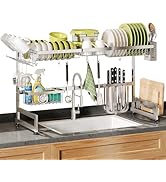 2 Tier Extra Large Stainless Steel Expandable Over The Sink Dish Drainer Drying Rack, Rust Proof ...