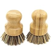 AUEAR, Natural Bamboo Dish Scrub Brush Cleaning Brush Pot Scrubber Brushes Coconut Bristles for C...