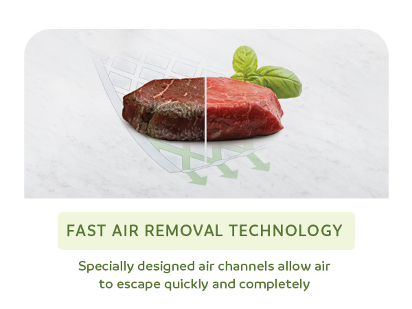 Half fresh and half spoiled meat with air removal text