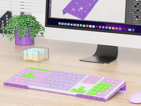 glittery purple computer keyboard stand
