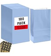 Bakepacker 100 Pcs Light Blue Treat Paper Bags with 100 Stickers 5.1"x3.1"x9.4" Small Party Gift ...