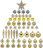 LAWOHO 58 ct Christmas Ball Ornaments Gold Shatterproof Plastic Sparkling Hanging Decorations for...