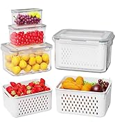 Dayacoco Fruit Storage Containers for Fridge 4 Pcs with Drain Basket | Fridge organizers & storag...