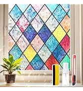 Azunel Window Privacy Film Stained Glass 17.5" x 78.7" Rainbow | Static cling – no glue, no resid...