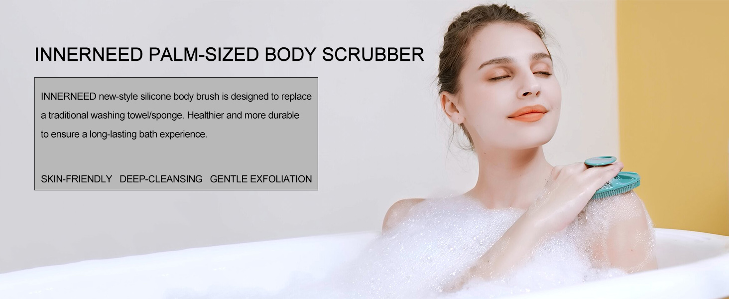 palm sized silicone body scrubber sud scrub shower brush
